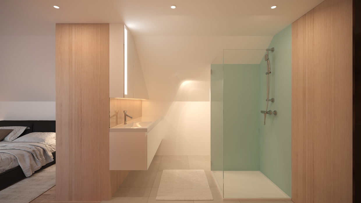 Aménagement complet d'une suite parentale dans un grenier: salle de bain, bureau et chambre - Architecture d'intérieur Odyssée Studio